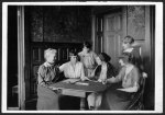 9: Conferring over ratification of the 19th Amendment to the U.S. Constitution at National Woman’s Party headquarters, Jackson Place, Washington, D.C. L. to r.: Mrs. Lawrence Lewis, Mrs. Abby Scott Baker, Anita Pollitzer, Alice Paul, Florence Boeckel, Mabel Vernon (standing,&nbsp;right)